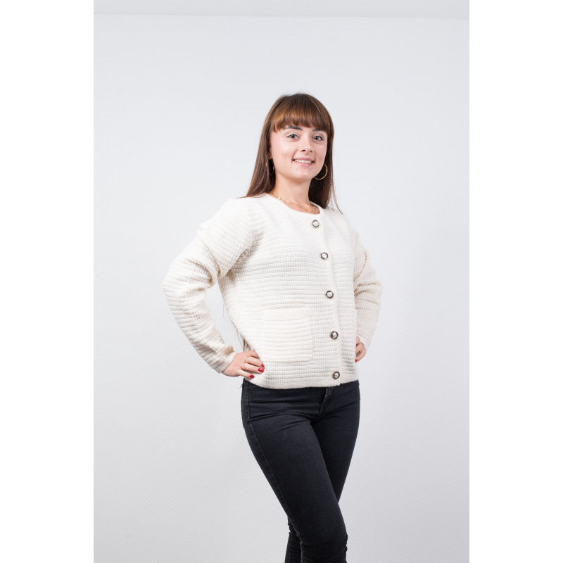 Gilet maille white boutons doré